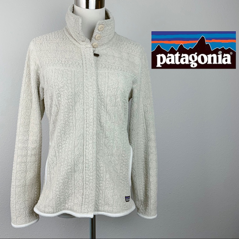 Patagonia Los Gatos Fleece Jacket Cream Oatmeal Full Zip Button Neck Small 27360